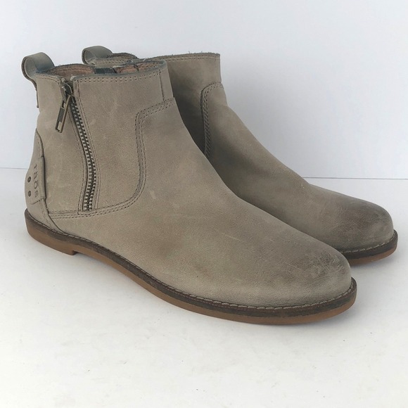 Taos Footwear Shoes - TAOS Double Time Leather Ankle Boots Sz 6 Taupe Gray Side Zip Comfort Casual